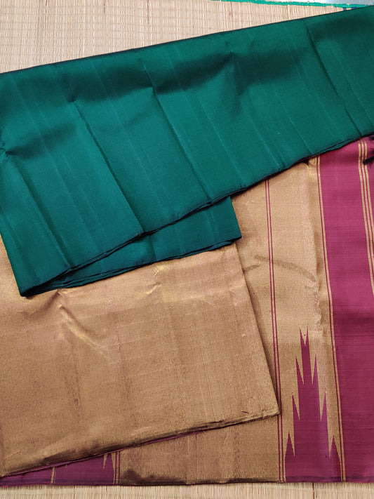 Green Colour Raising Kanchivaram Silk Saree With Plain Body Code : KA0368