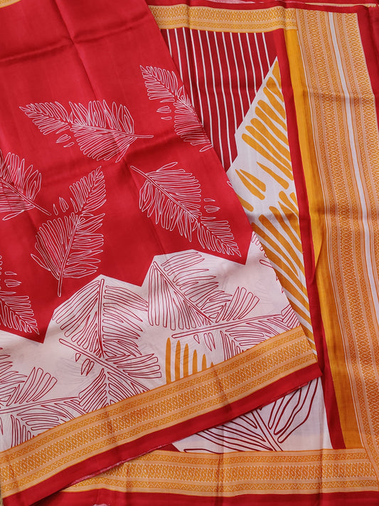 Red Colour Murshidabad Silk Saree With Screen Print All Over Code : VB0366