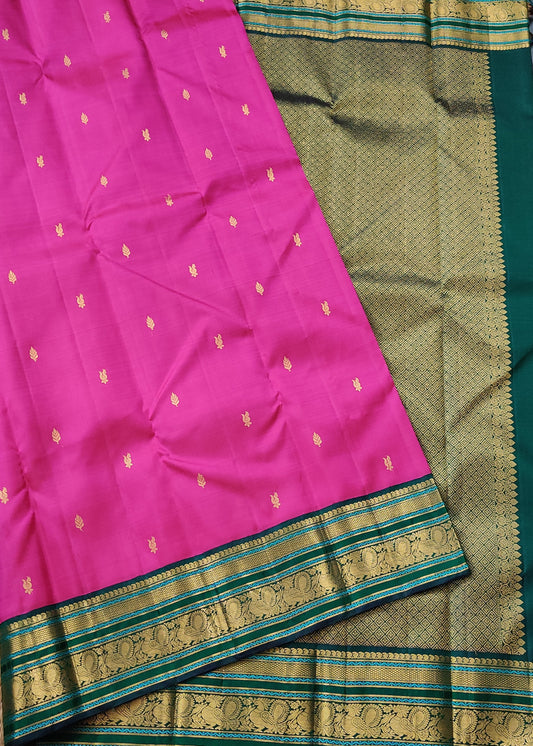 Rani Pink Colour Kanchivaram Silk Saree With Small Peacock Zari Butta All Over Code : KA0329