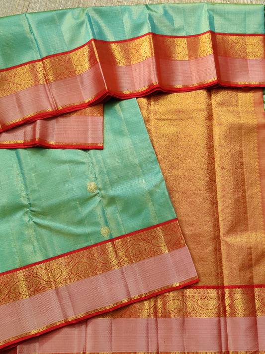 Pastel Green Colour Tissue Kanchivaram Silk Saree With Zari Butta All Over Code : KA0328