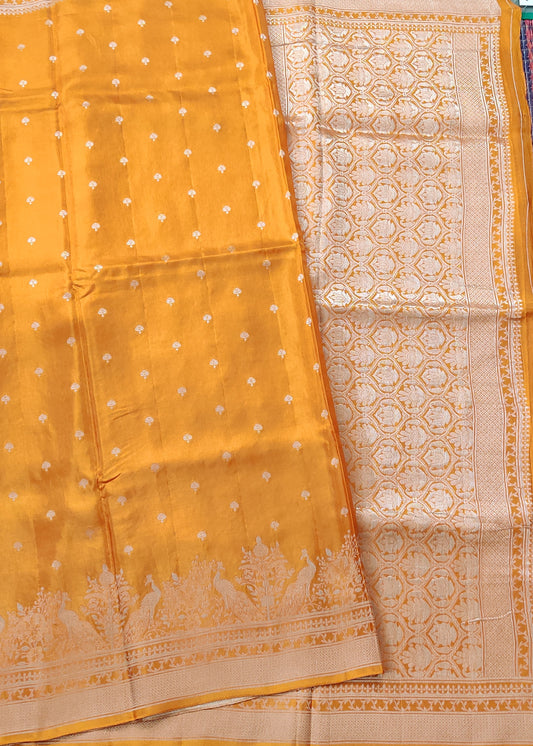 Mango Yellow Colour Semi Mashru Saree With Zari Butta All Over Code : VB0383