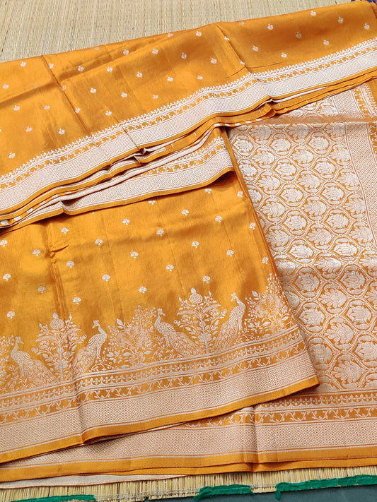Mango Yellow Colour Semi Mashru Saree With Zari Butta All Over Code : VB0383