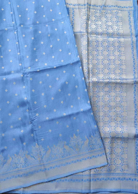 Sky Blue Colour Semi Mashru Saree With Small Zari Butta All Over Code : VB0385