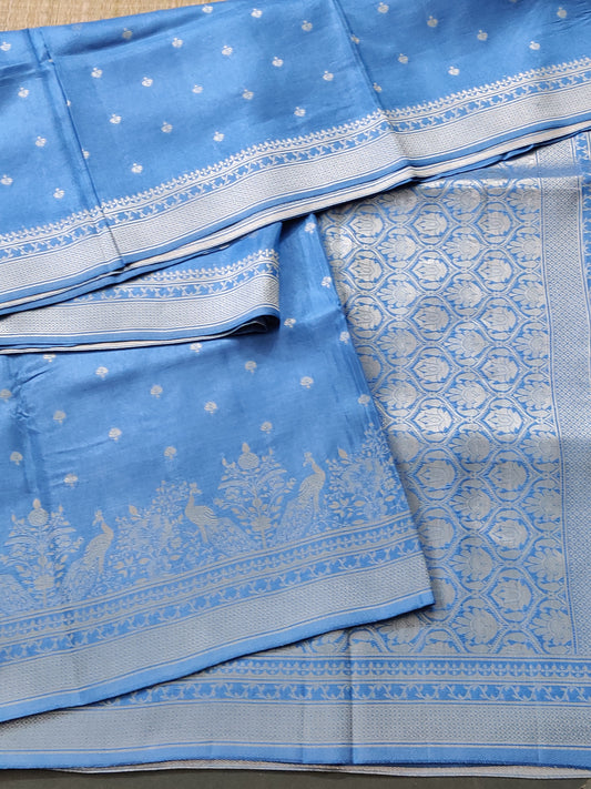 Sky Blue Colour Semi Mashru Saree With Small Zari Butta All Over Code : VB0385