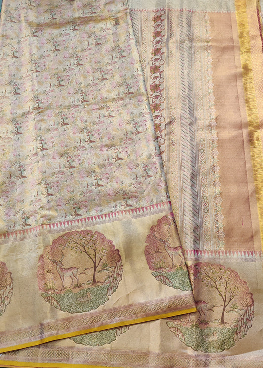 Gold Colour Tissue Kanchivaram Silk Saree With Forest Concept On Body Code : KA0326