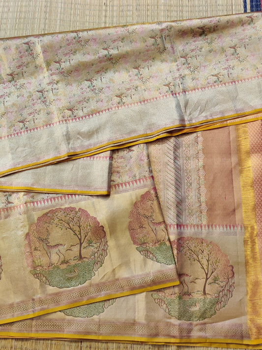 Gold Colour Tissue Kanchivaram Silk Saree With Forest Concept On Body Code : KA0326