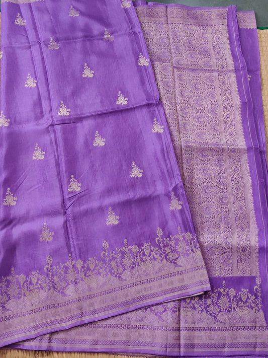 Dark Lavender Colour Semi Mashru Saree With Floral Motif All Over Code : VB0382