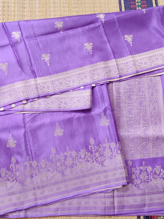 Dark Lavender Colour Semi Mashru Saree With Floral Motif All Over Code : VB0382