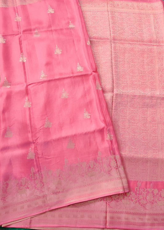 pink Colour Semi Mashru Saree With Floral Motif All Over Code : VB0384