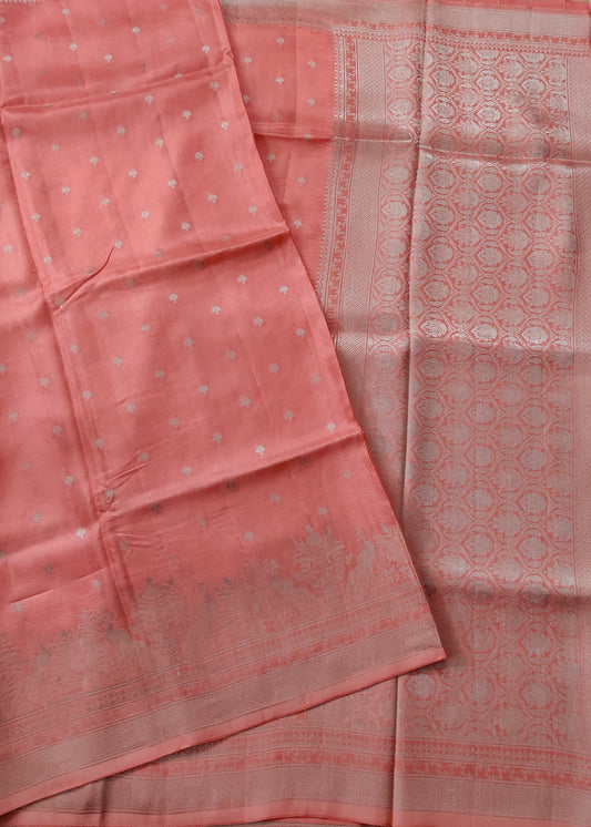 Peach Colour Semi Mashru Saree With Small Zari Butta All Over Code : VB0381