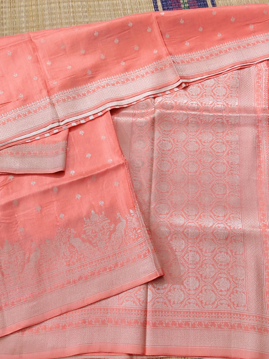 Peach Colour Semi Mashru Saree With Small Zari Butta All Over Code : VB0381
