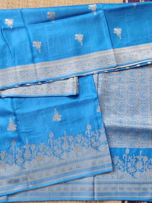 Light Blue Colour Semi Mashru Saree With Floral Print All Over Code : VB0379