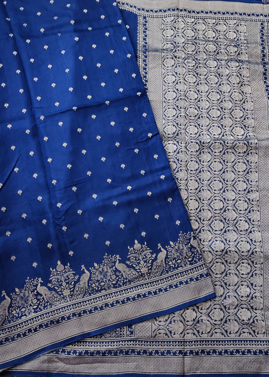 Dark Blue Colour Semi Mashru Saree With Silver Zari Butta All Over Code : VB0377
