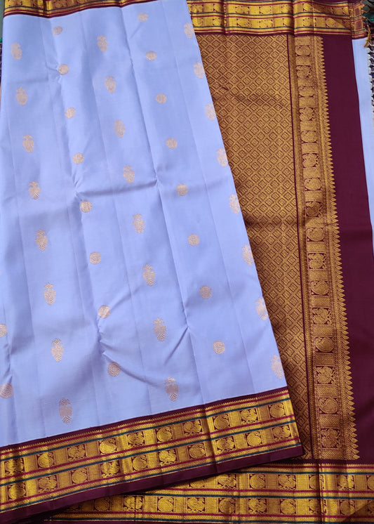 Lilac Colour Kanchivaram Silk Saree With Zari Butta All Over Code : KA0345