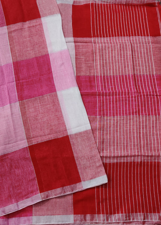 Tri Colour Linen Saree With Plain Body Code : VB0411