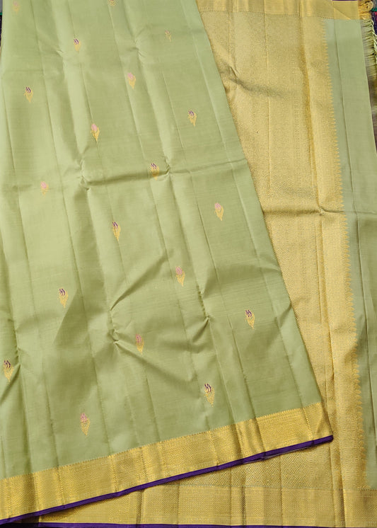Pista Green Colour Kanchivaram Silk Saree With Zari Butta All Over Code : KA0360