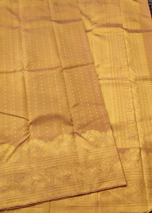 Honey Colour Kanchivaram Silk Saree With Zari Butta All Over Code : KA0354