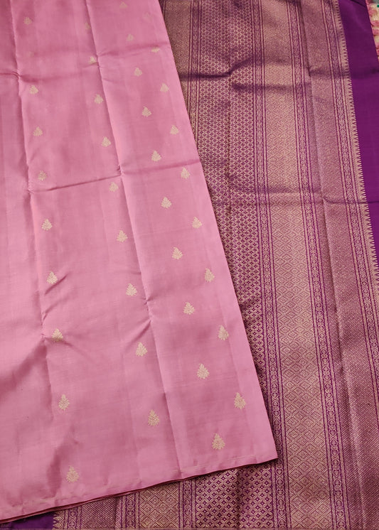 Onion Pink Colour Kanchivaram Silk Saree With Zari Butta All Over Code : KA0359