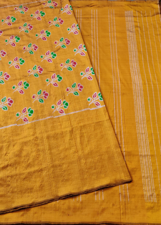 Light Brown Colour Ikkat Silk Saree With Ikkat Floral Motif All Over Code : IK025
