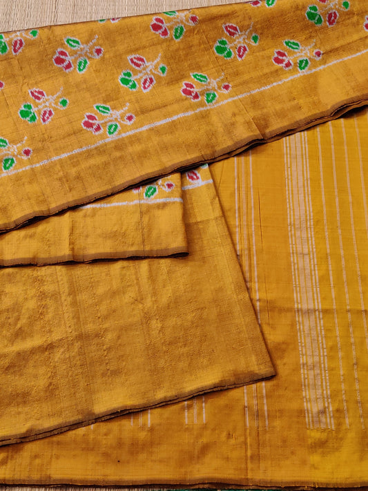 Light Brown Colour Ikkat Silk Saree With Ikkat Floral Motif All Over Code : IK025