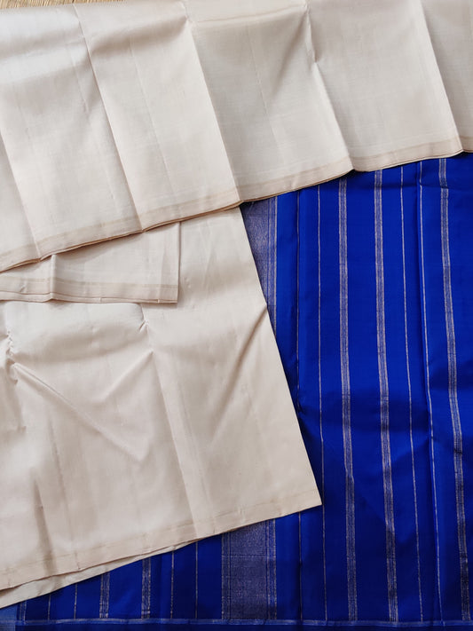 Off White Kanchivaram Silk Saree With Plain Body Code : KA0358