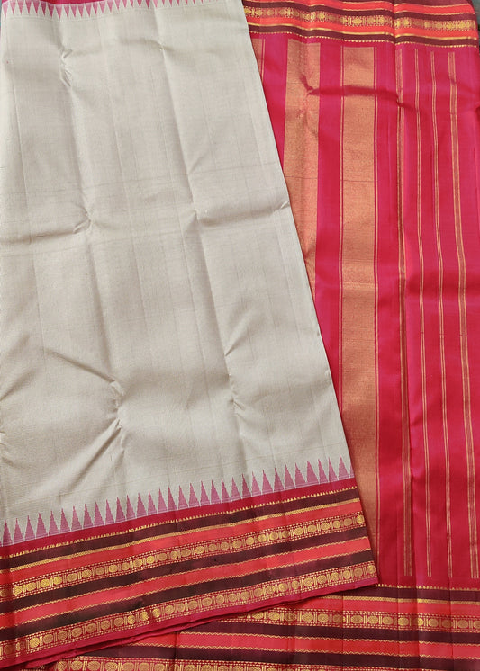 Cream Colour Kanchivaram Silk Saree With Mini Checks All Code : KA0372