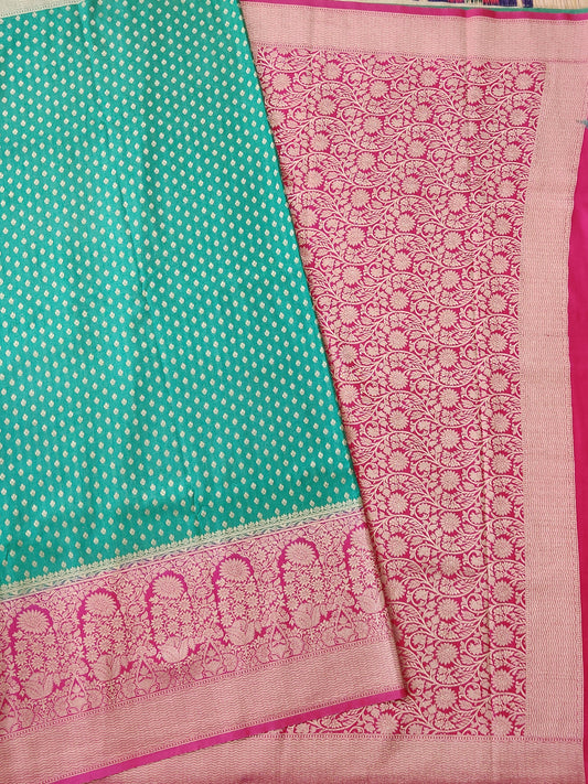 Pista Green Colour Semi Banarasi Saree With Zari Butta All Over Code : VB0428