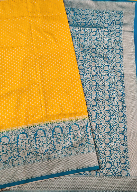 Yellow Colour Semi Banarasi Saree With Zari Butta All Over Code : VB0431