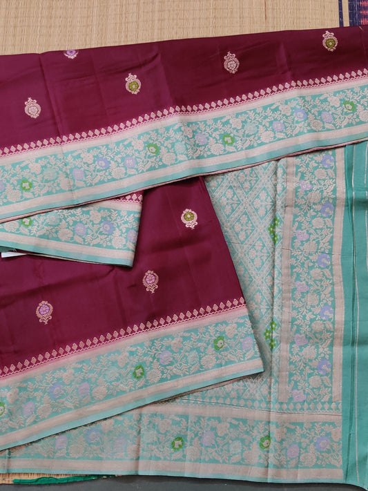 Wine Colour Semi Mashru Saree With Floral Motif All Over Code : VB0437