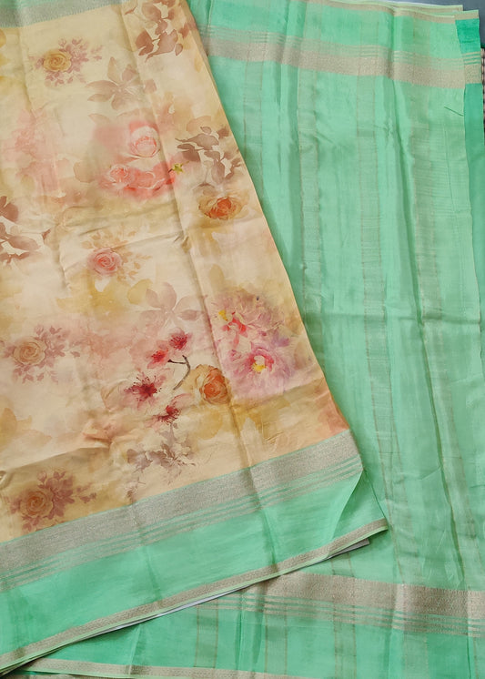 Lemon Yellow Colour Semi Mysore Crepe Silk Saree With Digital Floral Print All Over Code : VB0444