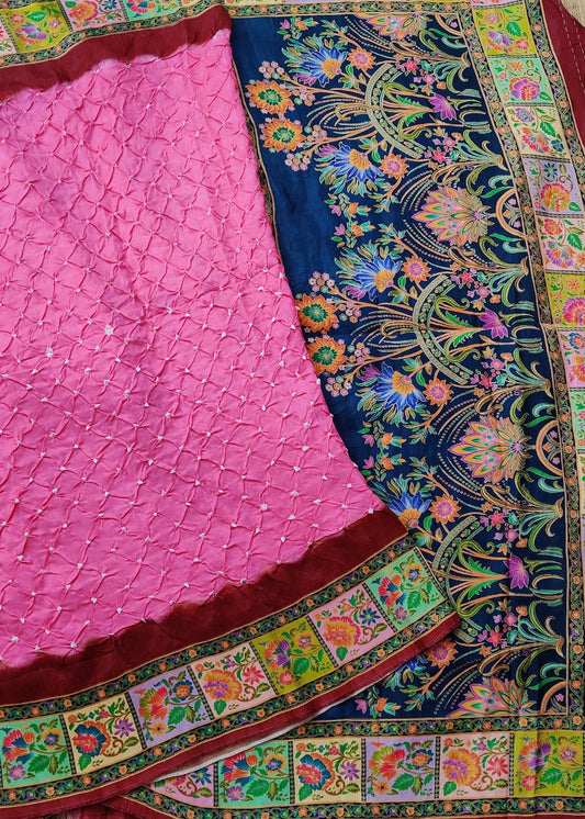 Pink Colour Semi Matka Gatchola Saree With Hand Bandhini All Over : VB0454