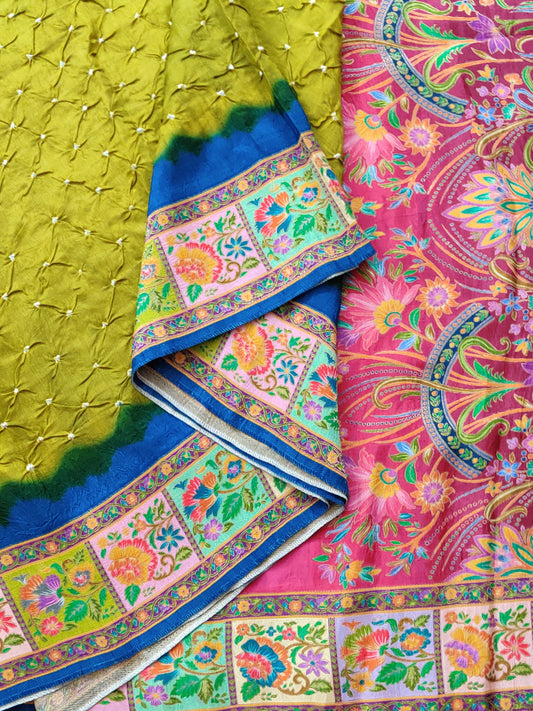 Mehandi Green Colour Semi Matka Gatchola Saree With Hand Bandhini All Over : VB0453