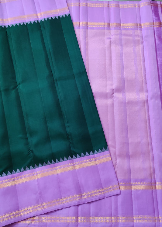 Bottle Green Colour Kanchivaram Silk Saree With Plain Body Code : KA0404