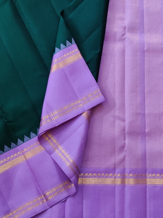 Bottle Green Colour Kanchivaram Silk Saree With Plain Body Code : KA0404