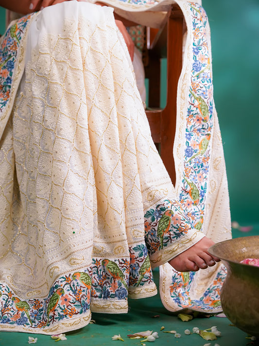 White Colour Georgette Chikankari Silk With Embroidery