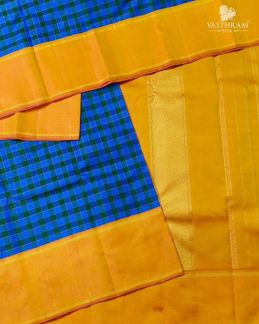 Blue Colour Kanchivaram Silk Saree With Zari Checks All Over