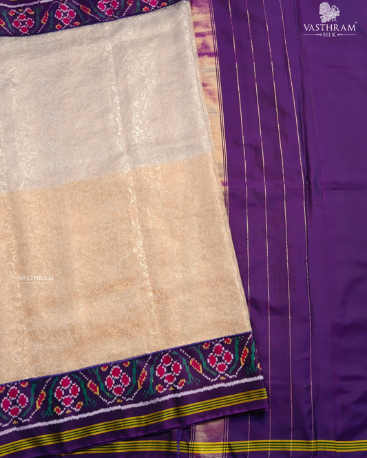 Gold &Silver Colour Tissue Kota & Patola Fusion Saree With Floral Motif All Over