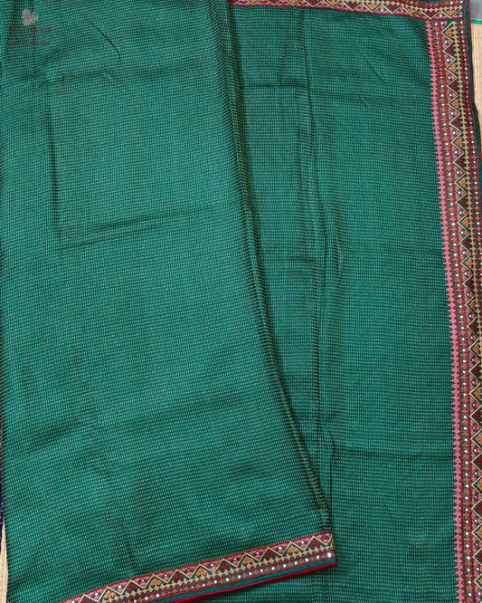 Green colour tussar silk saree with thread woven motif all over