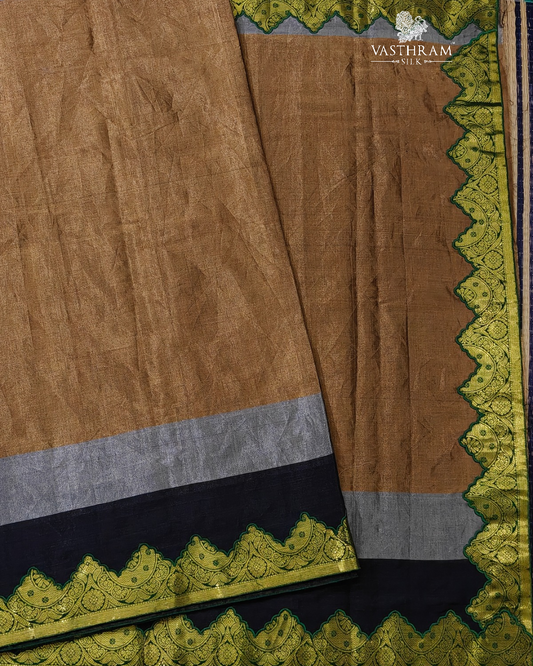 Tri-Color Tissue Chanderi Silk Saree With Plain Body