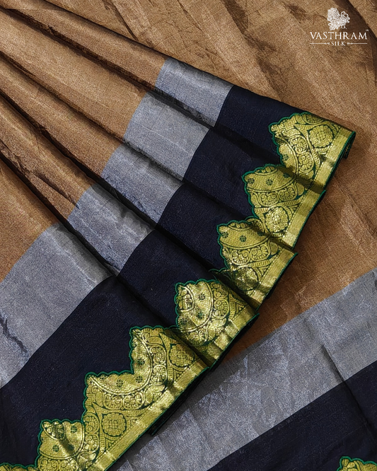 Tri-Color Tissue Chanderi Silk Saree With Plain Body