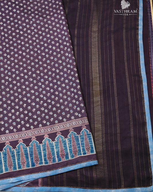 Snuff Colour Pure Zari Kanchivaram Silk Saree With Ajrakh Print All Over