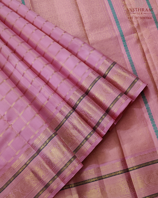 Pink Colour Kanchivaram Silk Saree With Zari Motif All Over Code : KA0454
