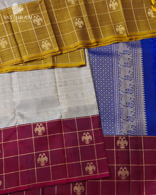 Grey Colour Pure Zari Kanchivaram Silk Saree With Zari Motif All Over Code : KA0498