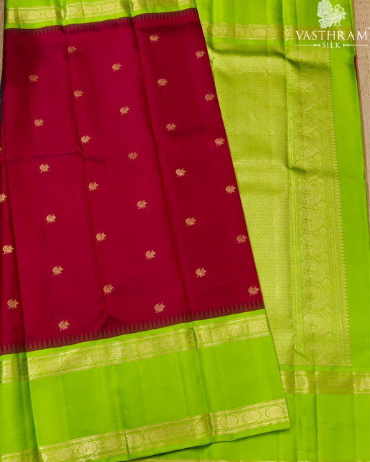 Red Colour Kanchivaram Silk Saree With Peacock Zari Butta All Over