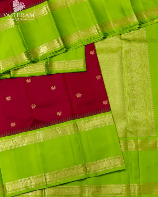 Red Colour Kanchivaram Silk Saree With Peacock Zari Butta All Over