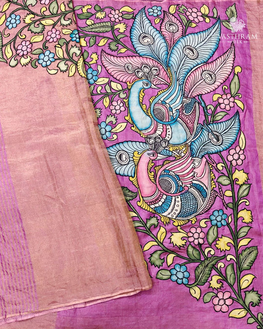 Pink Colour Tissue Tussar Silk Saree With Zari Stripes All Over