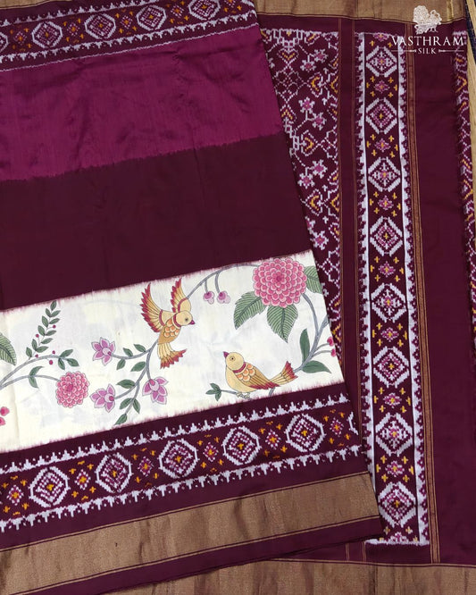 Try Colour Ikkat Silk Saree With Hand Painting All Over