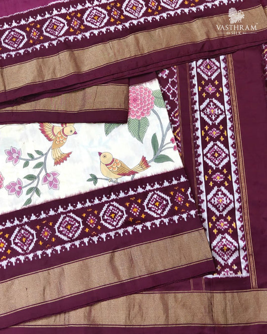 Try Colour Ikkat Silk Saree With Hand Painting All Over
