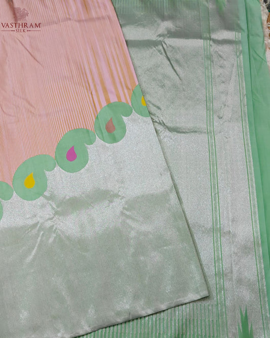 Light Baby Pink Colour Raising Kanchivaram Silk With Thread Woven Motif