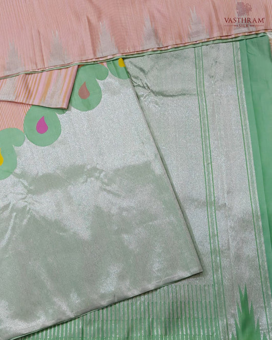 Light Baby Pink Colour Raising Kanchivaram Silk With Thread Woven Motif